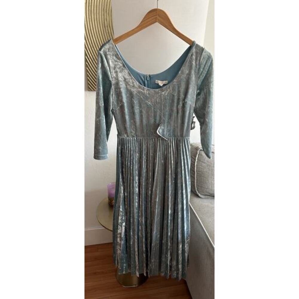NY & Co Pleated Velvet Blue Dress Size M Femenine Celestial Coquette Fairy